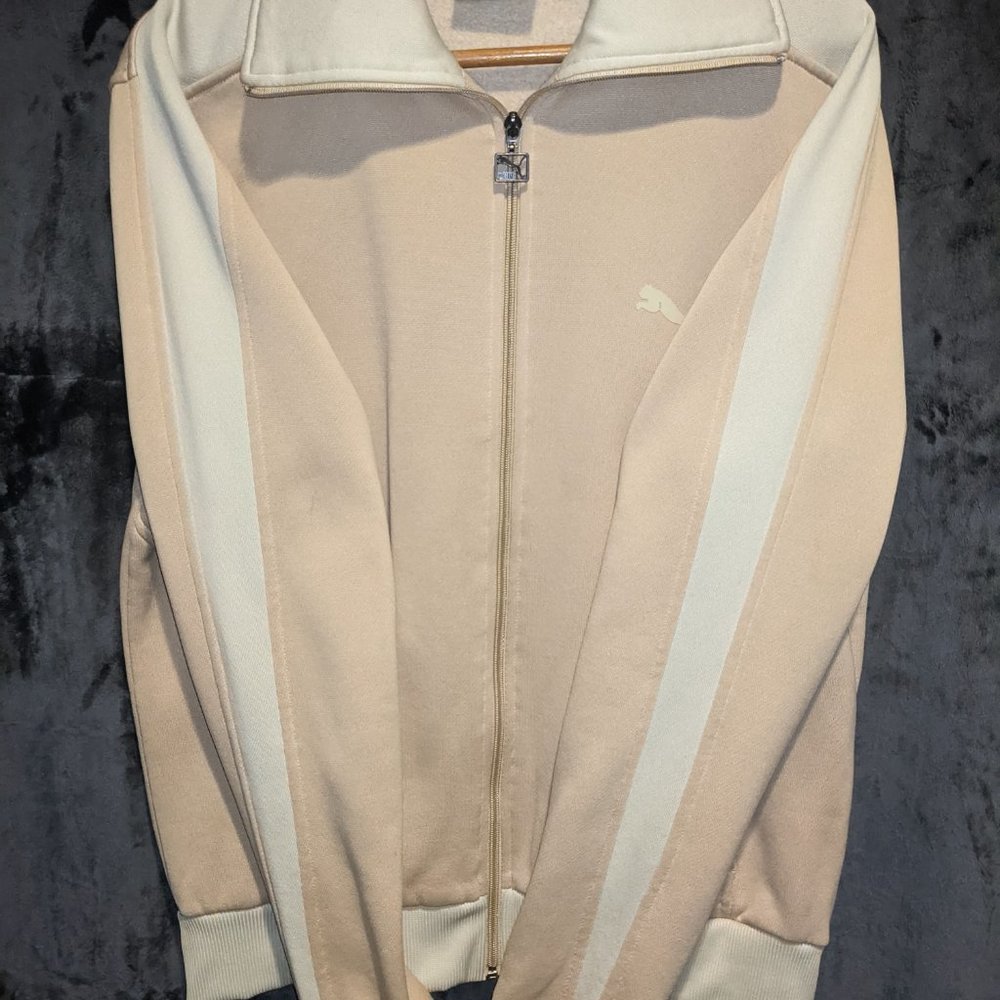 Puma Men’s Zip-Up Track Sweater in Cream and White - Picture 6 of 8